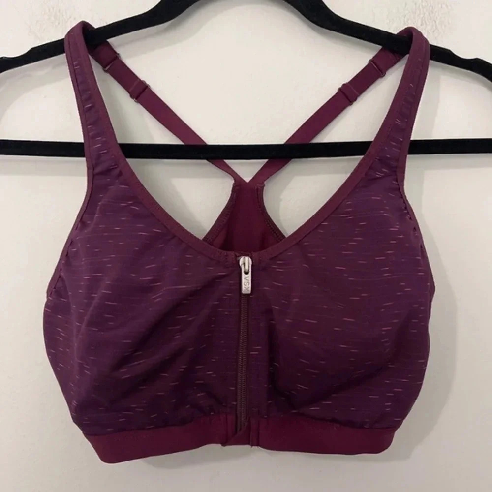 Victoria’s Secret VSX Sport Bra 34B Purple Front Closure Zip Underwire Racerback - Picture 4 of 15